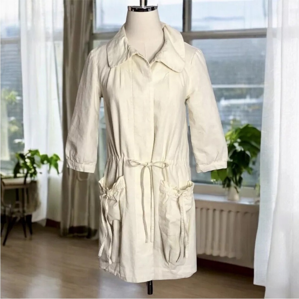 Aziz Jacket Ivory Cotton Linen Blend Drawstring Belted Size Small